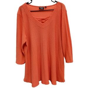 Onque Casual Womens Lagenlook BOHO Tunic top Size 1X Orange Textured 3/4 Sleeve